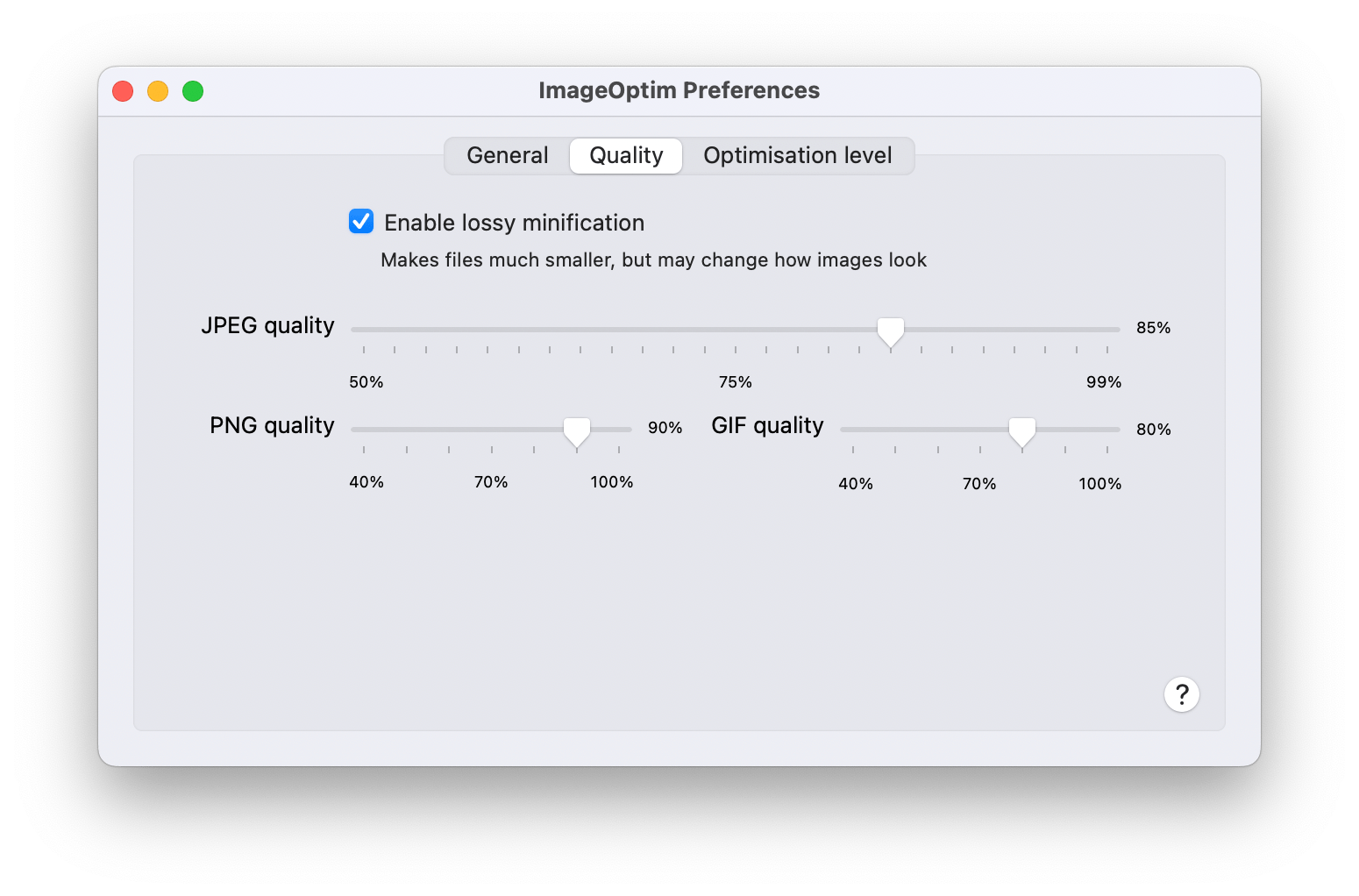 Quality settings in ImageOptim