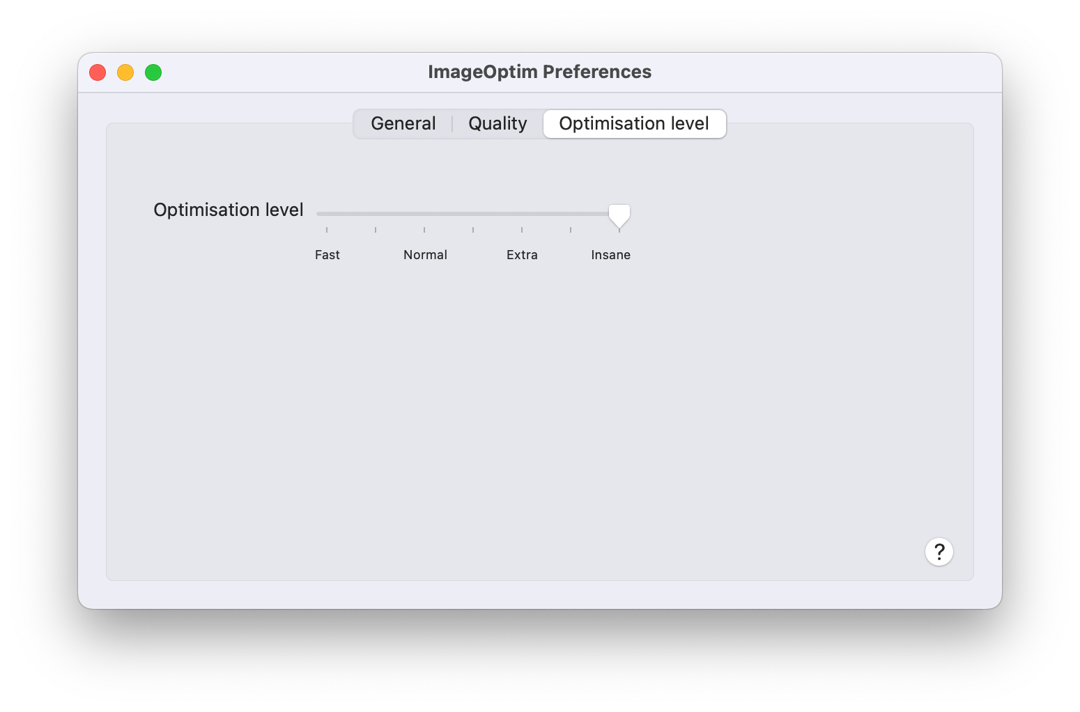 Optimization settings in ImageOptim